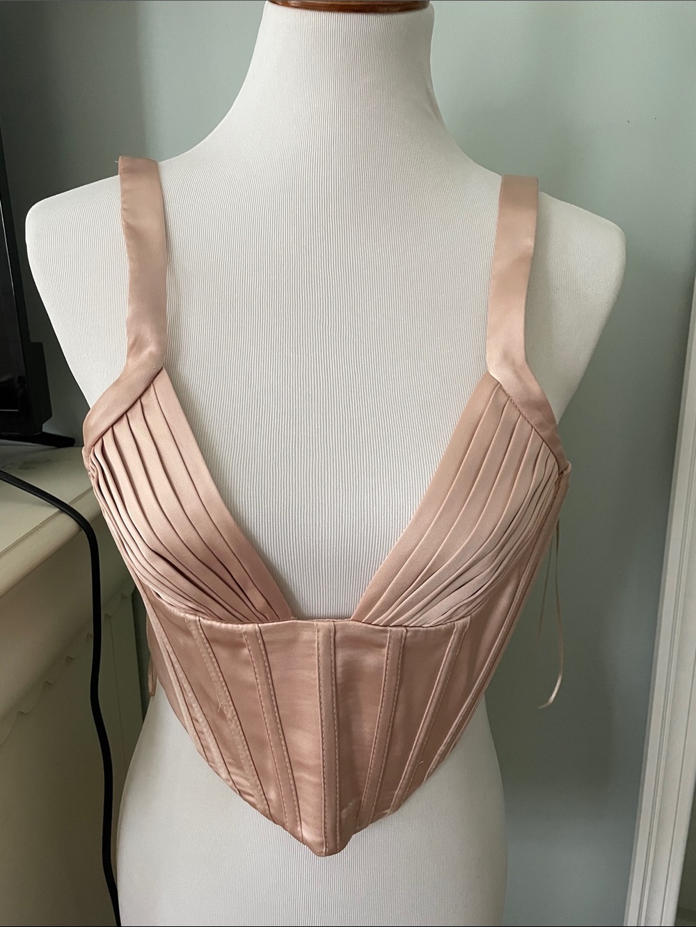 Zara Blush Satin Pleated Corset Top size XS